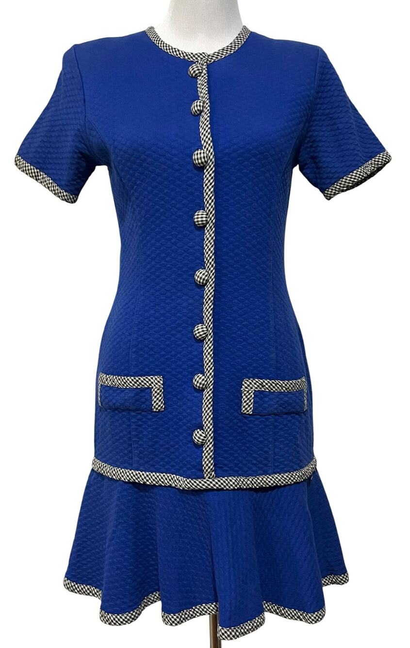 Vintage 80s 90s Drop-waist Dress Royal Blue Flounce Flare Career Women’s 8
